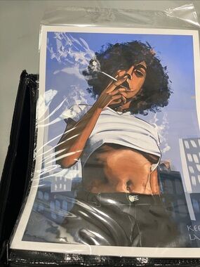 Contemporary Portrait Art Print in Blue and White by